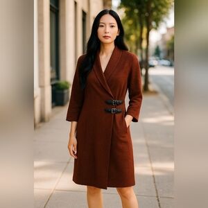 Womans Connected Apparel Fine Knit Coat Dress In Wine Size 12